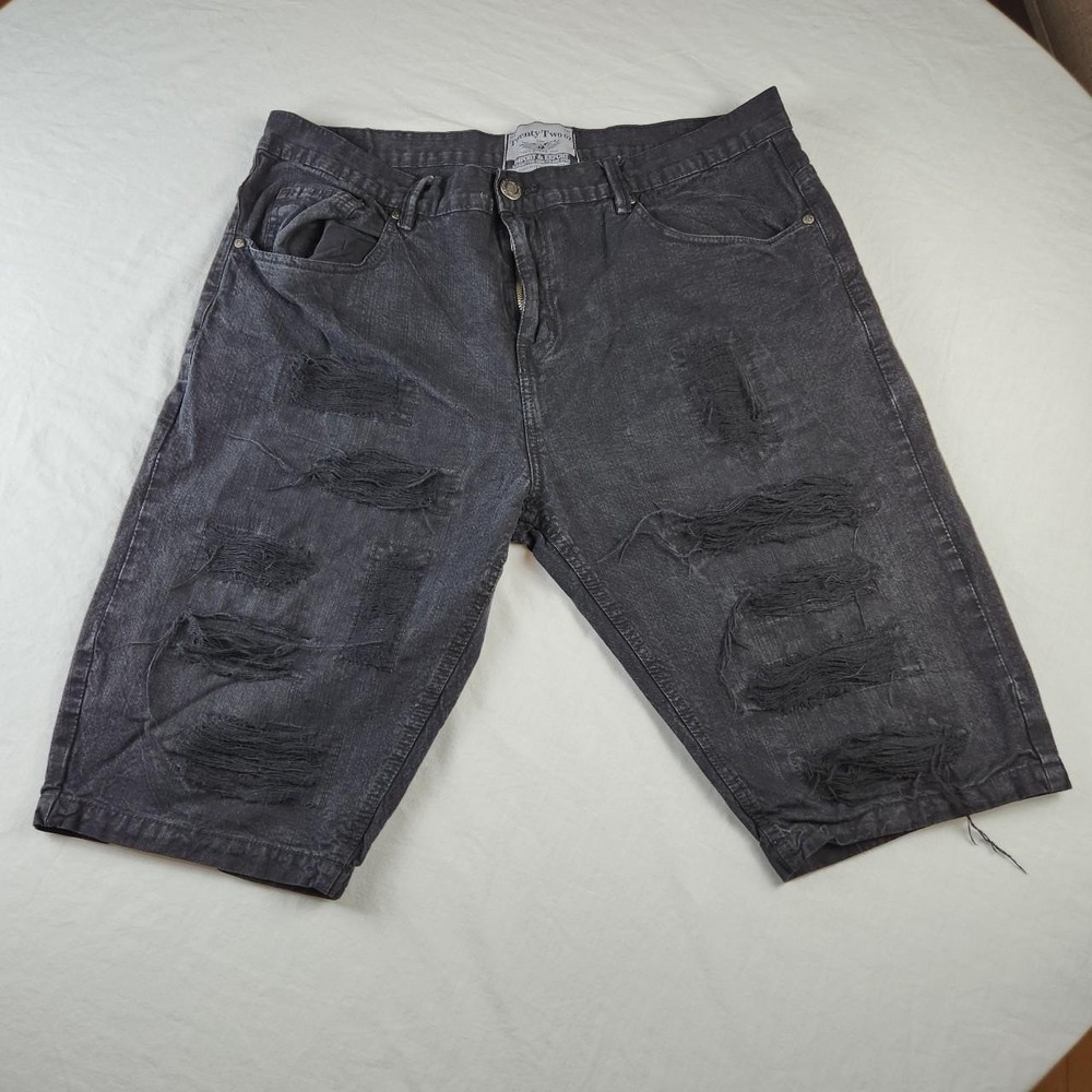 Twenty Two Oz Mens Black‎ Distressed Denim Jean Shorts Baggy Jorts Size 36 Y2K